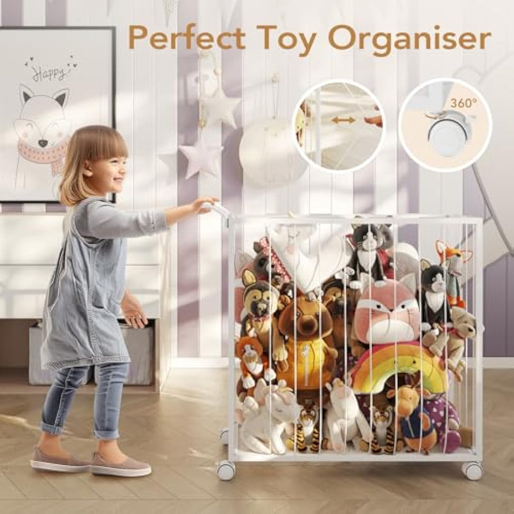 BBLIKE Stuffed Animal Zoo Storage - Large Metal Toy Organizer with Wheels