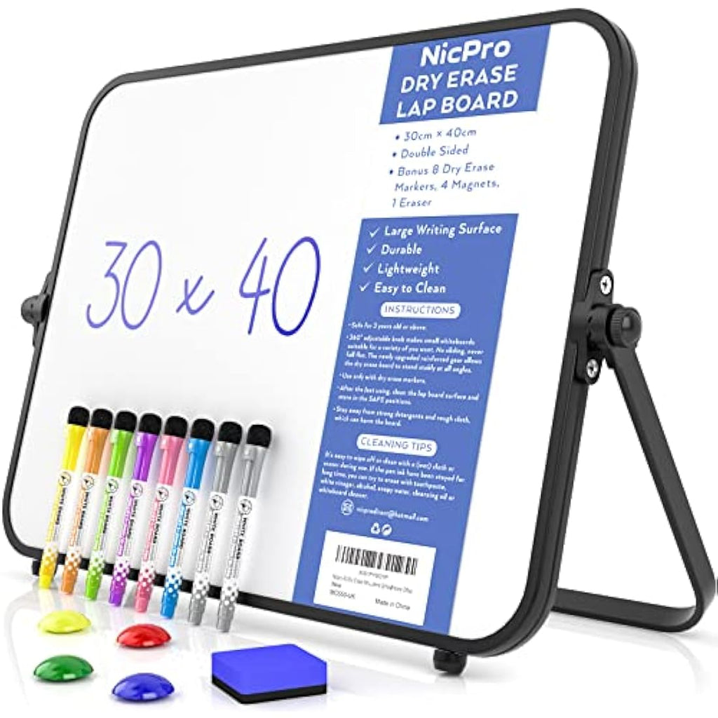 Nicpro Small Dry Erase Whiteboard | A3 Double Sided Magnetic Desktop Easel