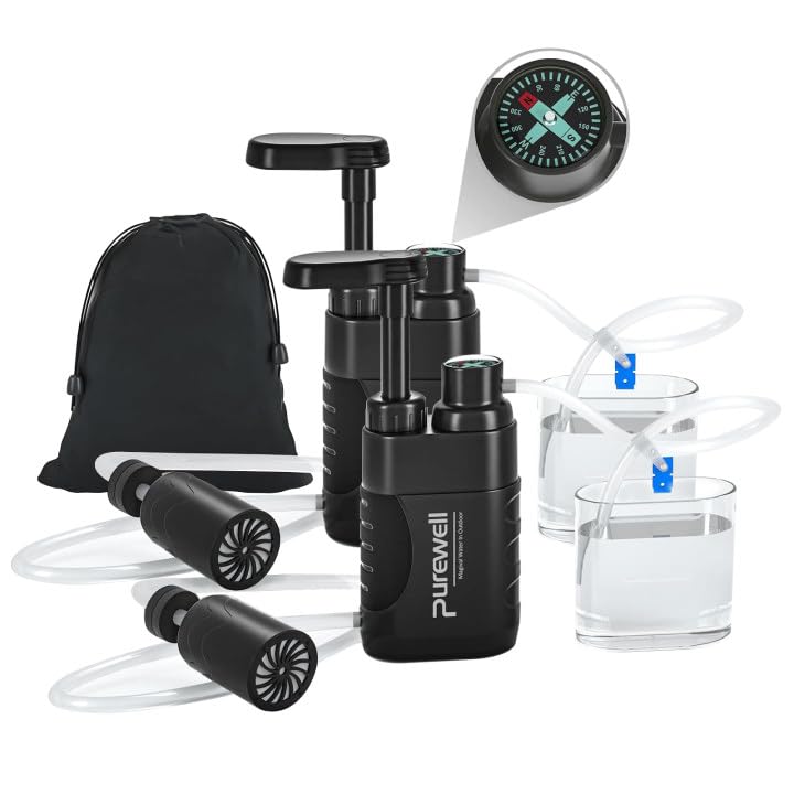 Purewell Portable Water Purifier Pump - 0.01 Micron 4-Stage Filter (2 Pack)