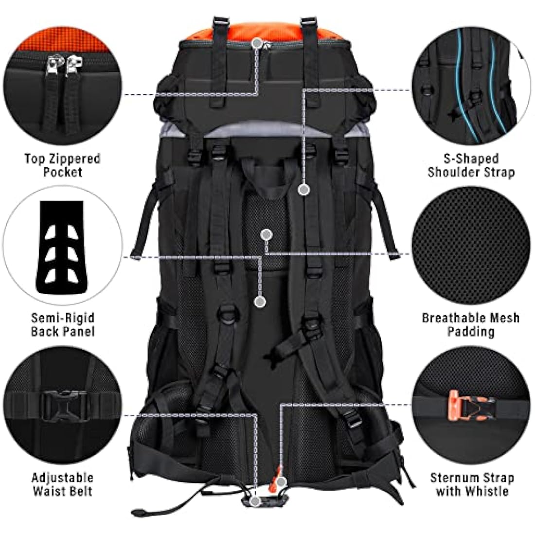 HOMIEE 60L Hiking Backpack | Waterproof Travel Rucksack with Rain Cover
