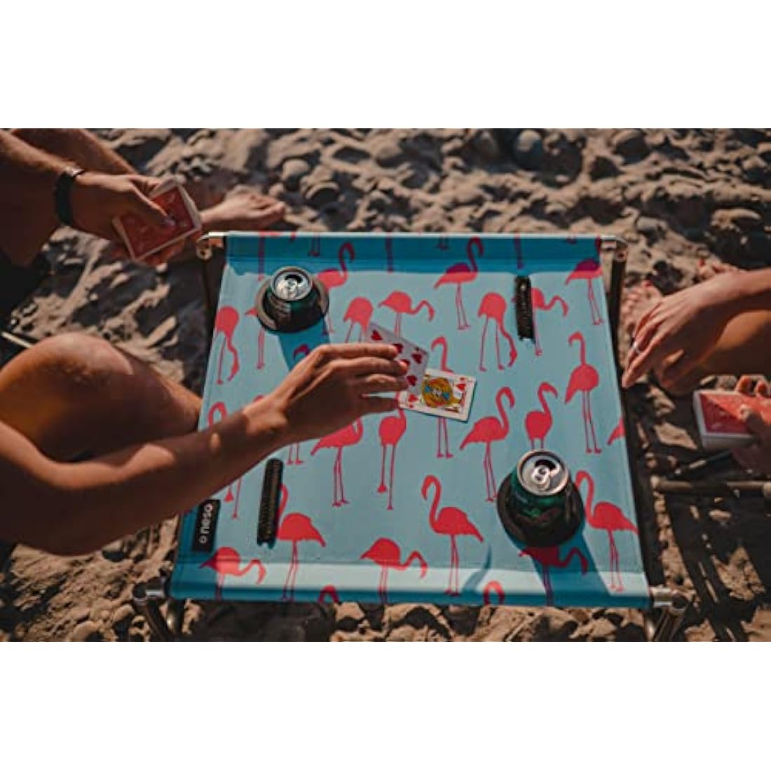 Neso Portable Beach Table | Lightweight Folding Canvas Table – Flamingos