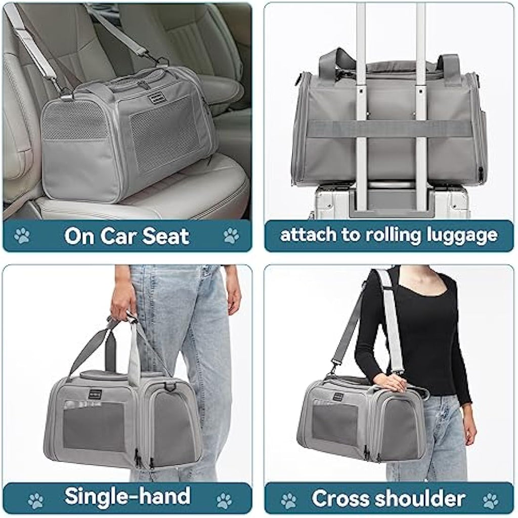 Petsfit Airline Approved Pet Carrier | Grey Cat Bag with Fleece Mat