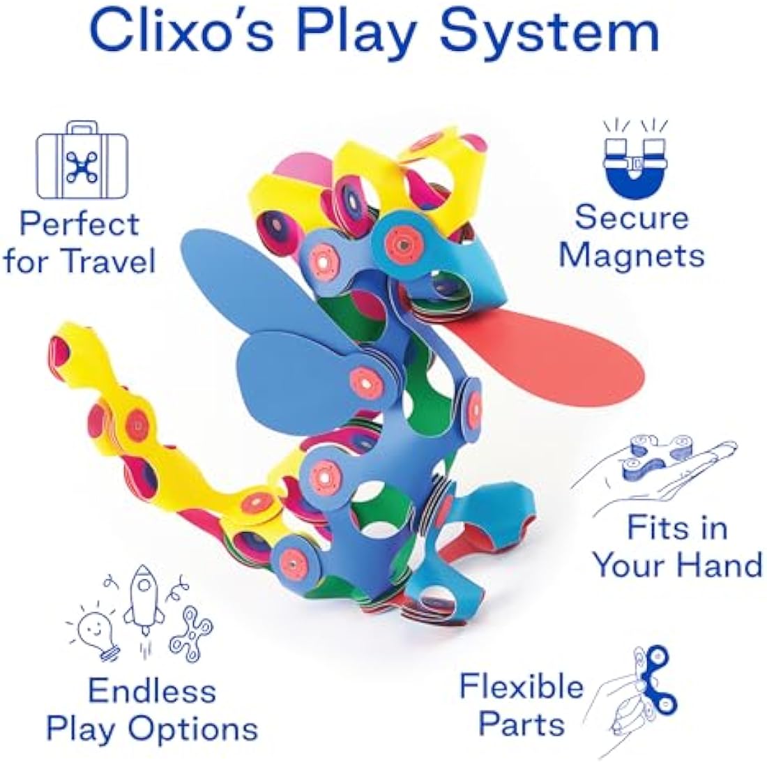 Clixo Super Rainbow 60-Piece Magnetic Building Toy – Flexible STEM Set
