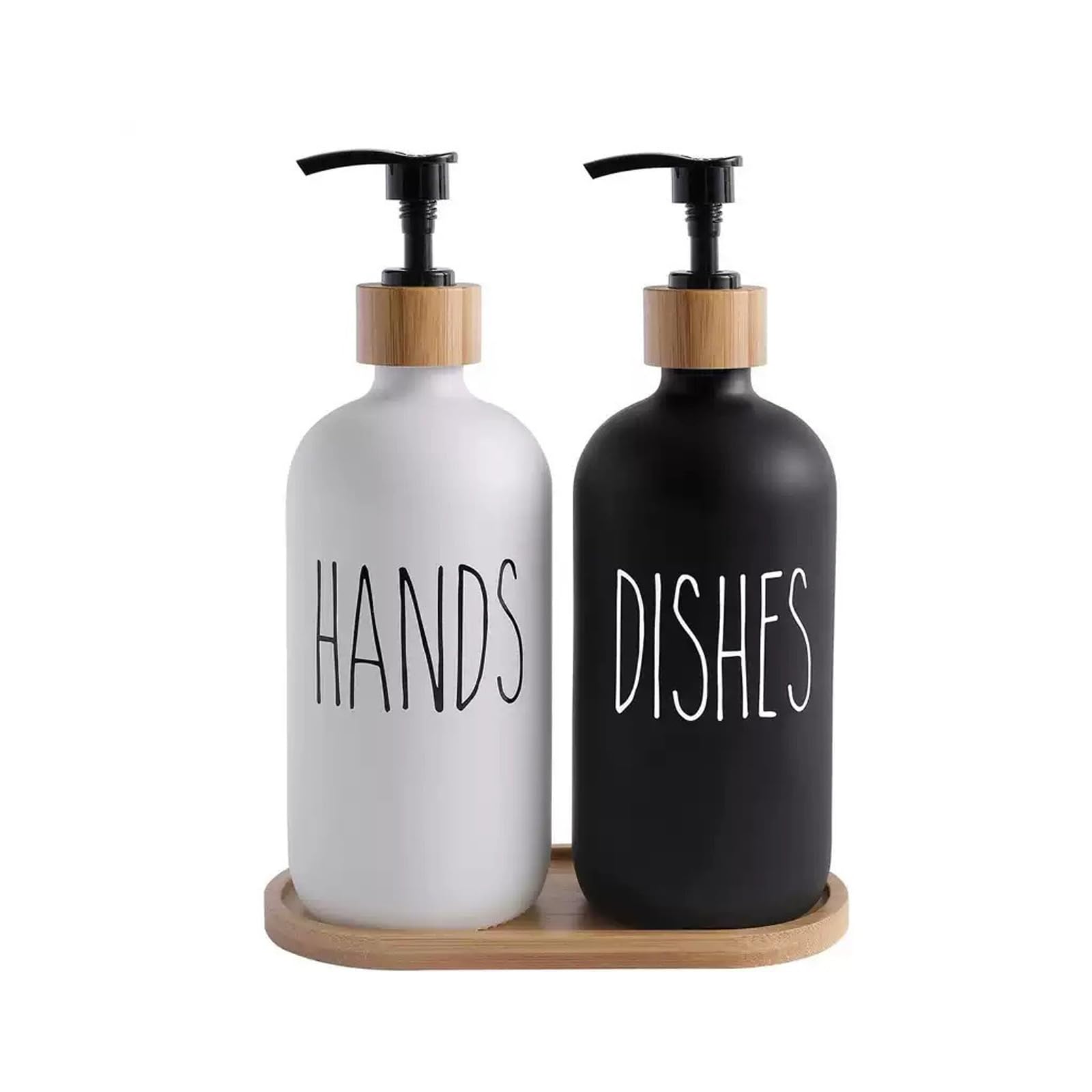 2-Pack Glass Soap Dispensers with Tray – 500ml Black & White