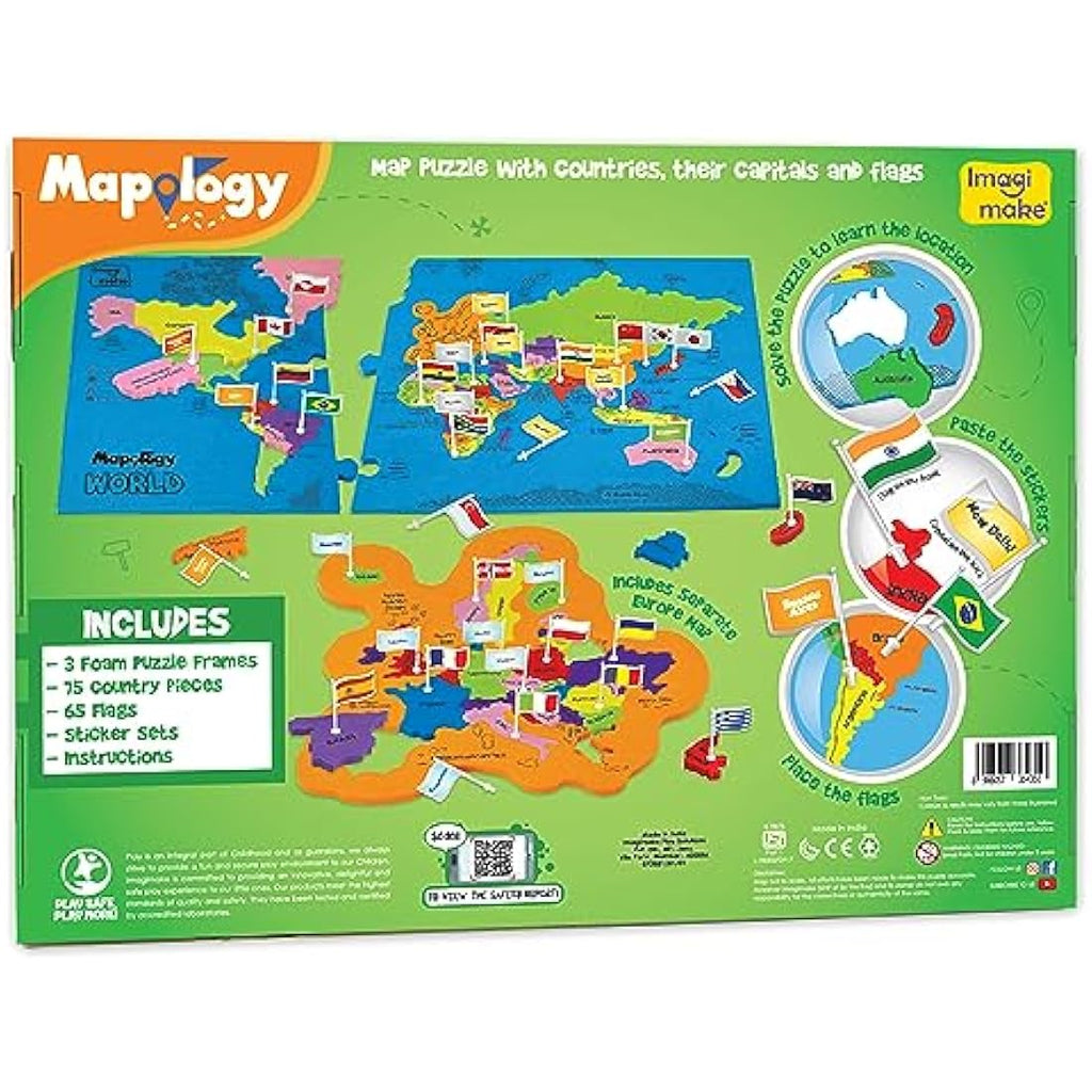 Imagimake Mapology World Map Jigsaw Puzzle with Flags & Capitals – 78 Pieces