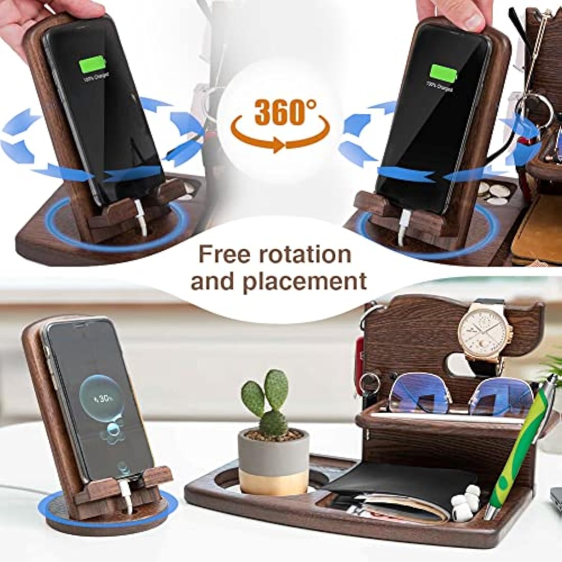 Jolof Store Wood Phone Docking Station – Bedside Nightstand Organiser