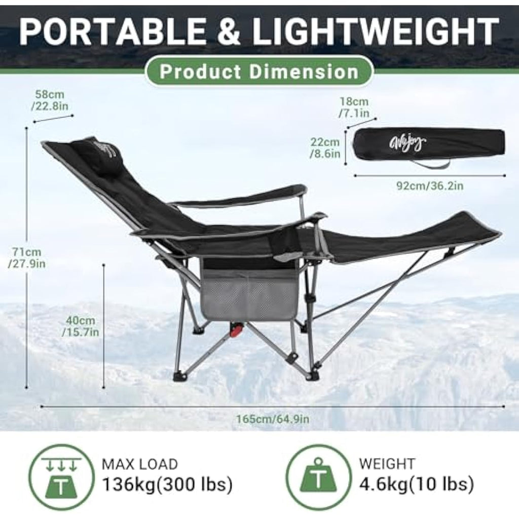 #WEJOY Folding Reclining Camping Chairs with Footrest, Black, Set of 2