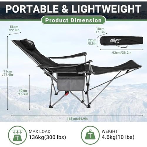#WEJOY Folding Reclining Camping Chairs with Footrest, Black, Set of 2
