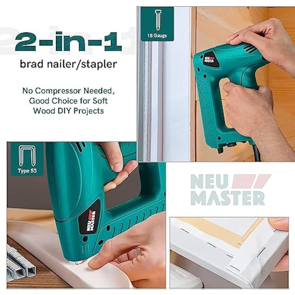 NEU MASTER Electric Brad Nailer & Staple Gun - 2-in-1 Tool for Upholstery