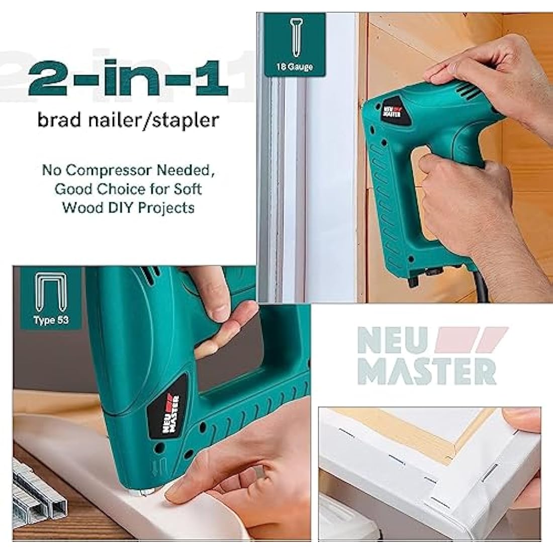 NEU MASTER Electric Brad Nailer & Staple Gun - 2-in-1 Tool for Upholstery