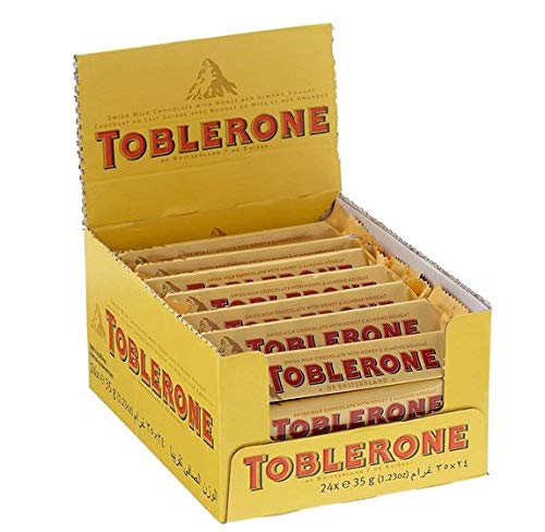 Toblerone Milk Chocolate Bars with Honey & Almond – 35g Pack of 24