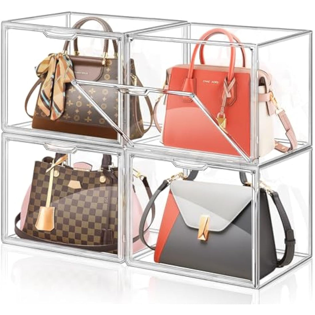 Clear Acrylic Purse Organizer – 4 Pack Stackable Display Case