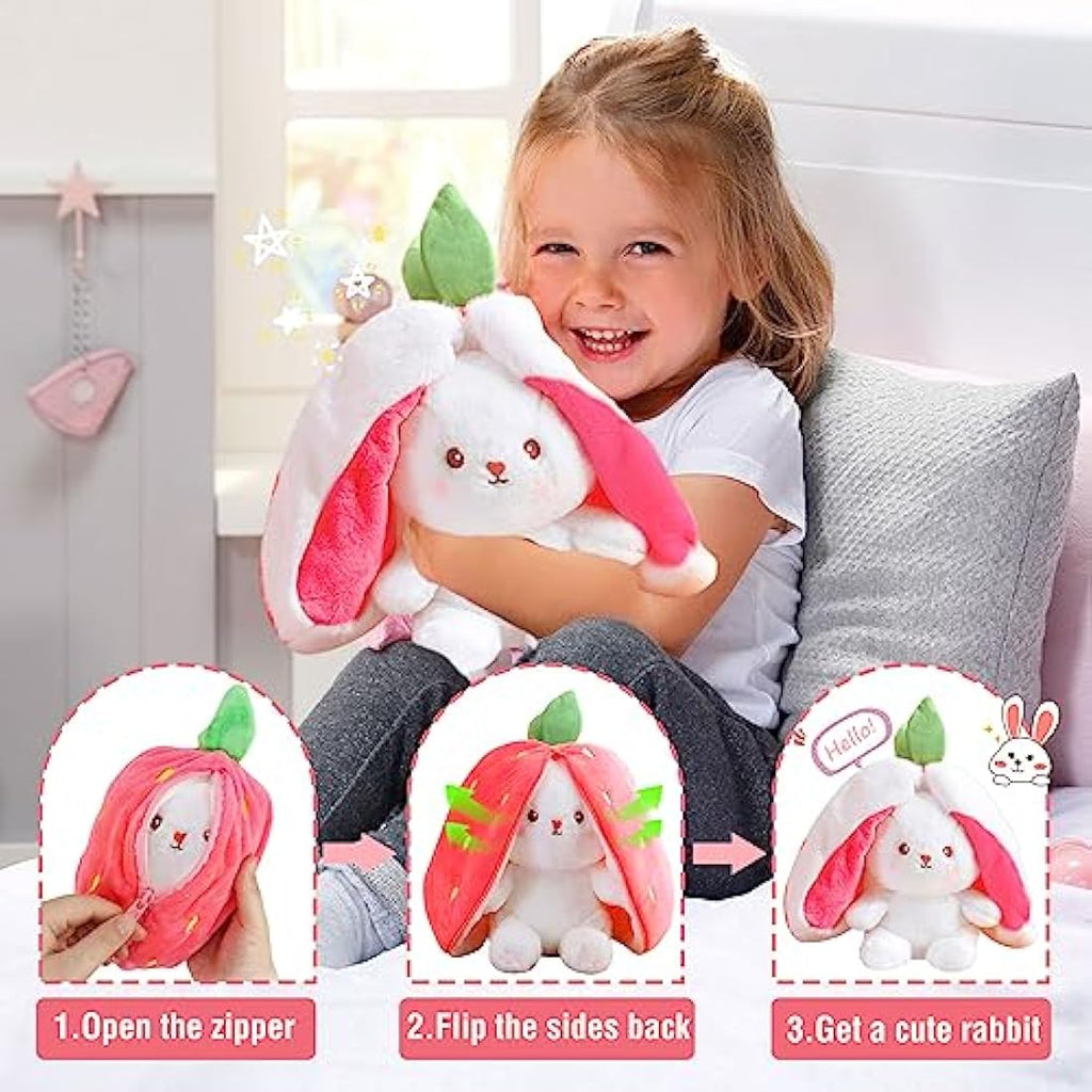 Reversible Easter Bunny Plush – 25cm Carrot Strawberry Toy