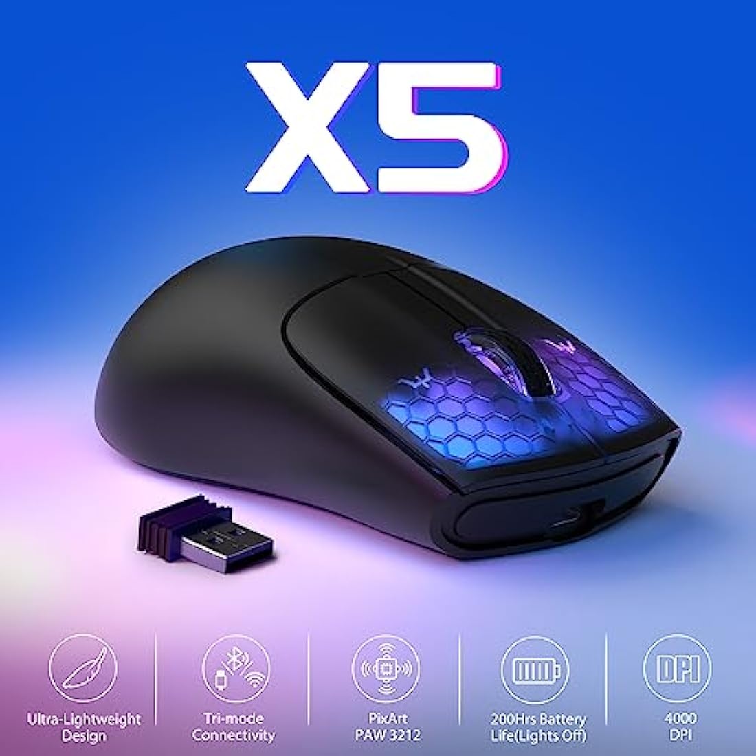 Attack Shark X5 GPRO Wireless Gaming Mouse – 49g Ultralight RGB Black