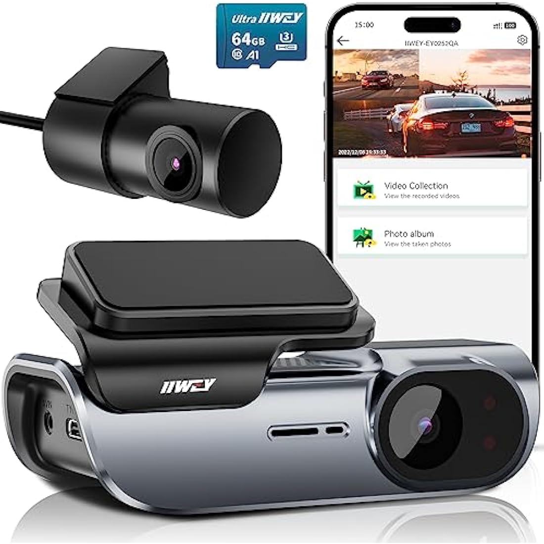 IIWEY EY02 4K Dual Dash Cam – Front and Rear Car Camera with 5GHz WiFi