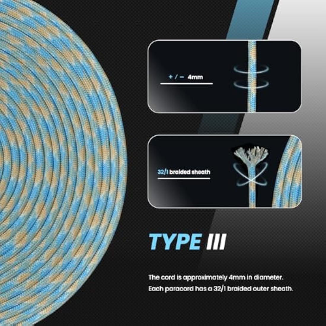 Abma Cord 4mm Nylon Paracord – 100m Type III 9-Strand Survival Rope