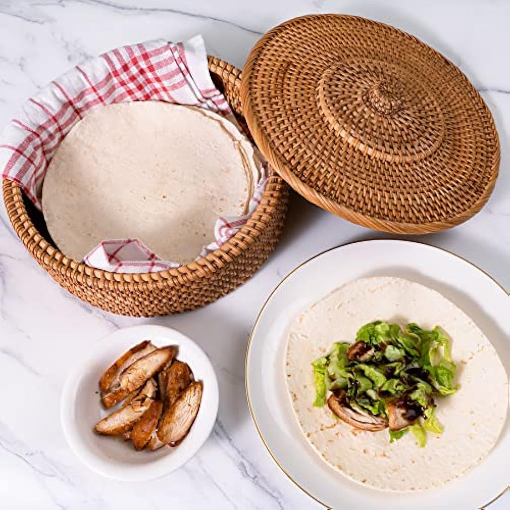 Tortillada 26cm Tortilla Warmer Basket – Rattan with Cotton Tea Towel