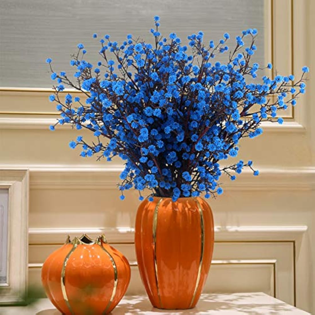 Blue Baby's Breath Artificial Flowers – 4 PCS Real Touch PU