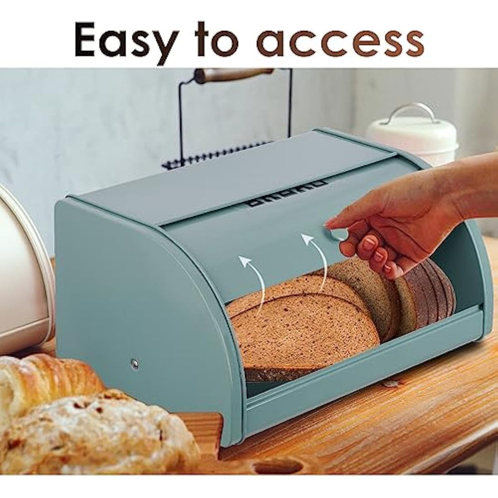 Metal Bread Box – Roll Top Countertop Storage Bin, Green