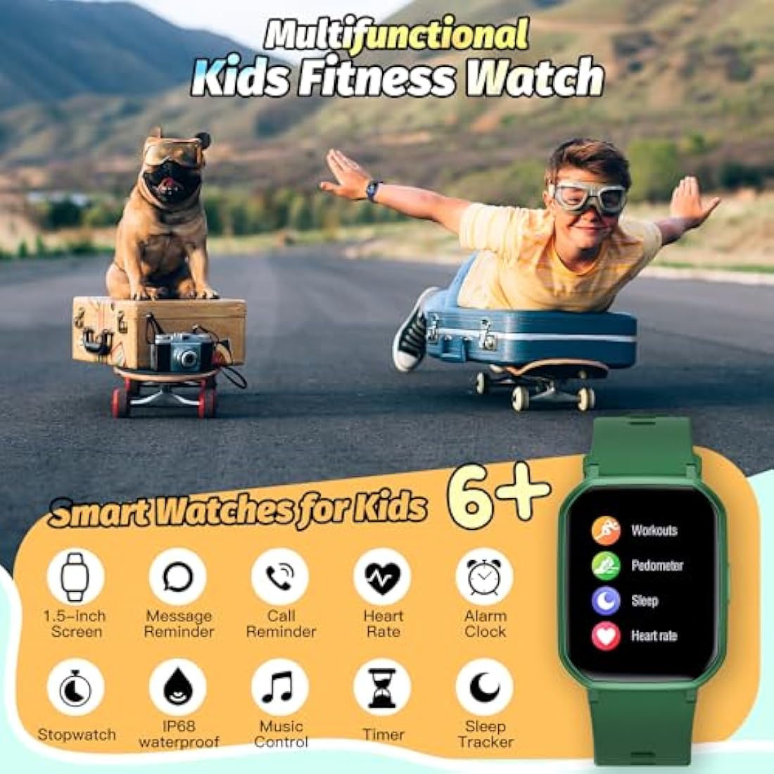 Jolof Store Kids Smart Watch – IP68 Waterproof Fitness Tracker (Green)
