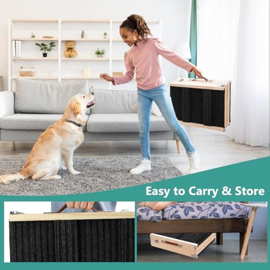 Umtiti Wooden Folding Dog Ramp | 4-Level Adjustable Non-Slip Pet Ramp