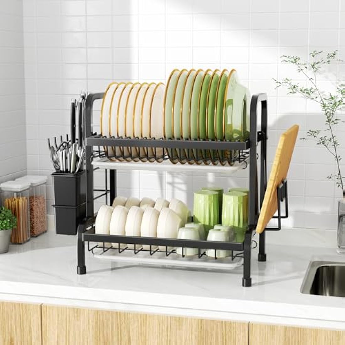 Niffgaff 2-Tier Stainless Steel Dish Drying Rack with Drip Tray
