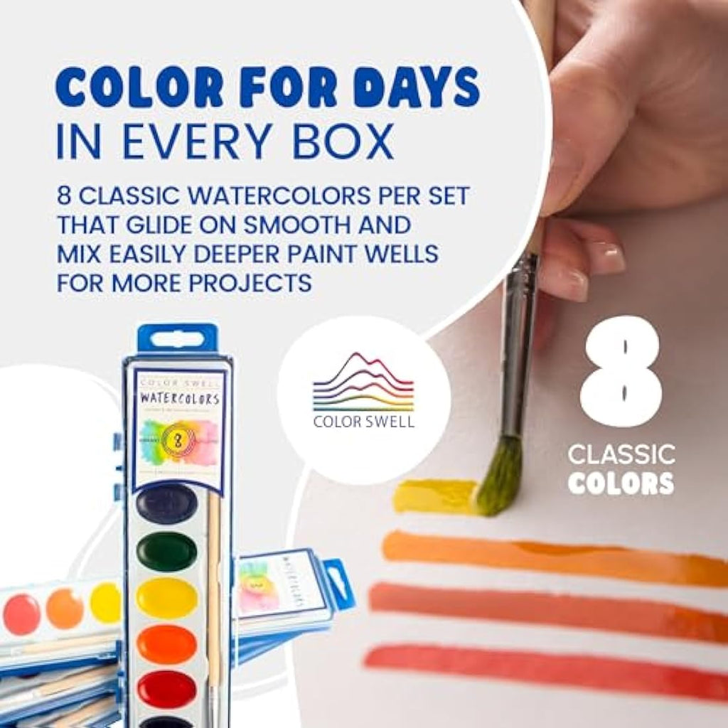 Color Swell 6-Set Watercolour Paint Pack | 8 Washable Colours with Brushes