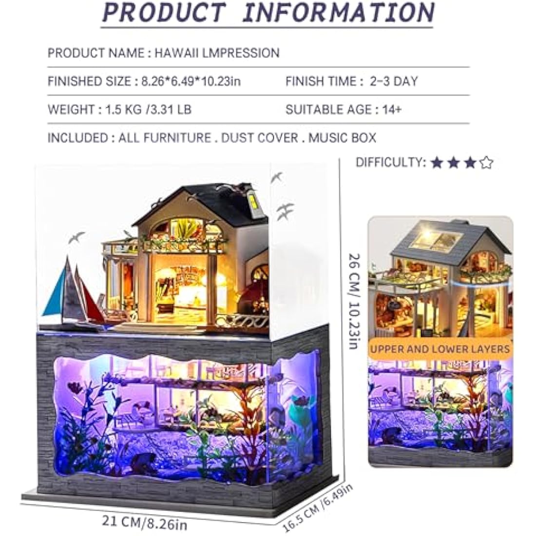 Spilay DIY Miniature House Kit: 1:24 Scale Wooden Dollhouse with Music Box