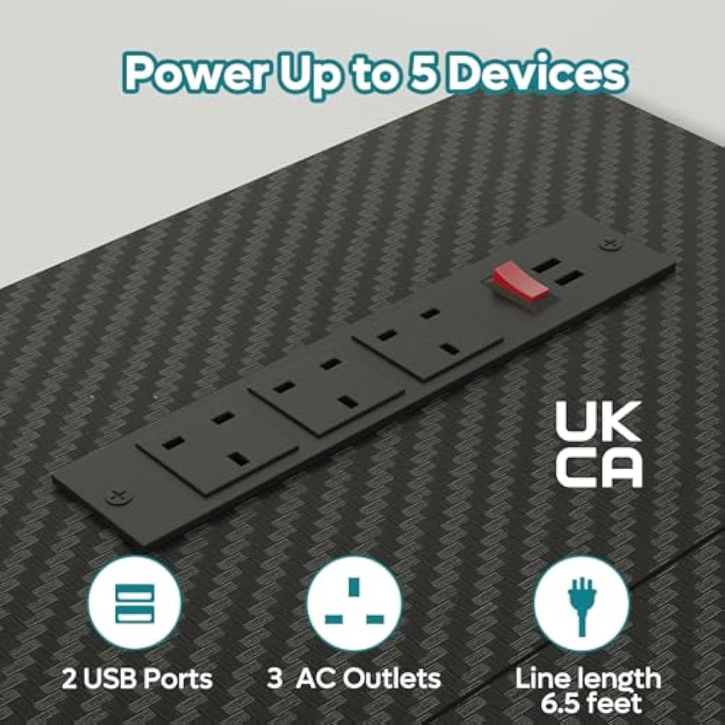 L-Shaped Gaming Desk – Carbon Fiber Workstation with LED & USB