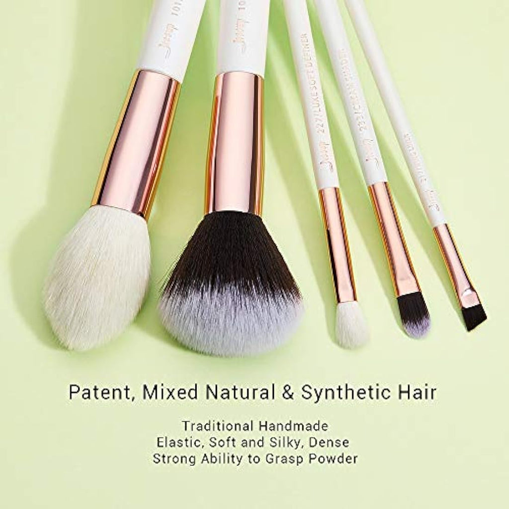 Jessup 15Pcs Professional Makeup Brushes Set | Pearl White & Rose Gold