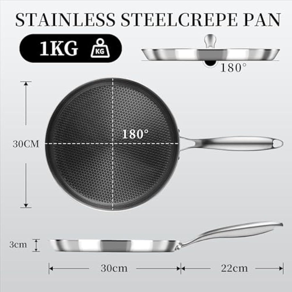 Innerwell 30cm Stainless Steel Crepe Pan | Nonstick Honeycomb Griddle
