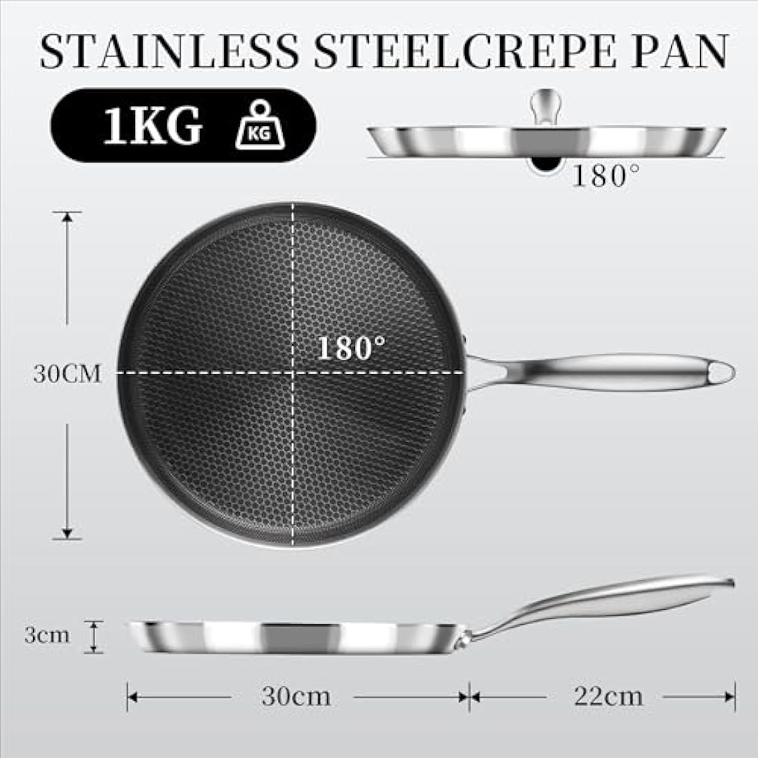 Innerwell 30cm Stainless Steel Crepe Pan | Nonstick Honeycomb Griddle