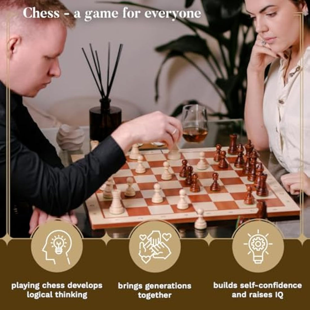 Jolof Store Staunton No. 5 Wooden Chess Pieces with Natural Wood Box
