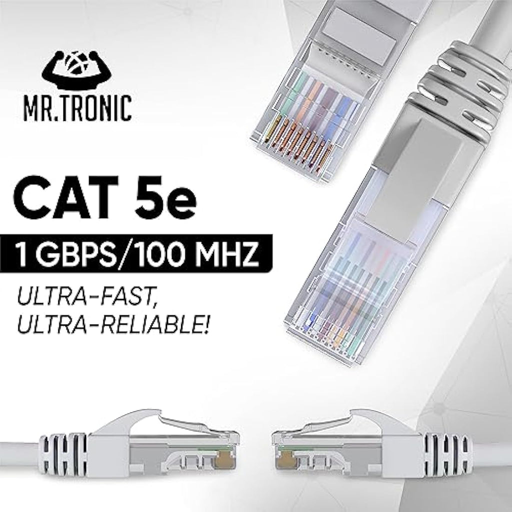 Mr. Tronic Cat 5E Ethernet Cable – 50m High Speed RJ45 LAN Network, Grey