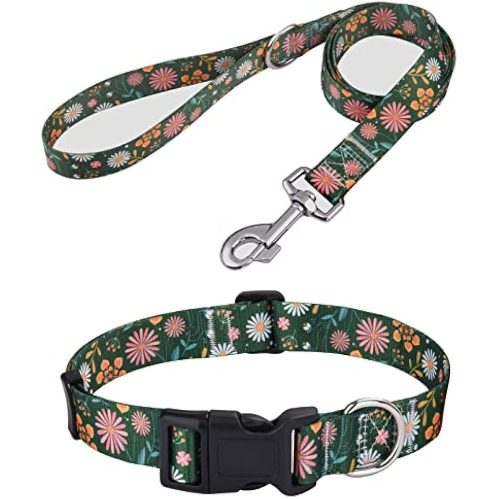 Dog Collar and Lead Set – Bohemia Floral Adjustable Polyester, L