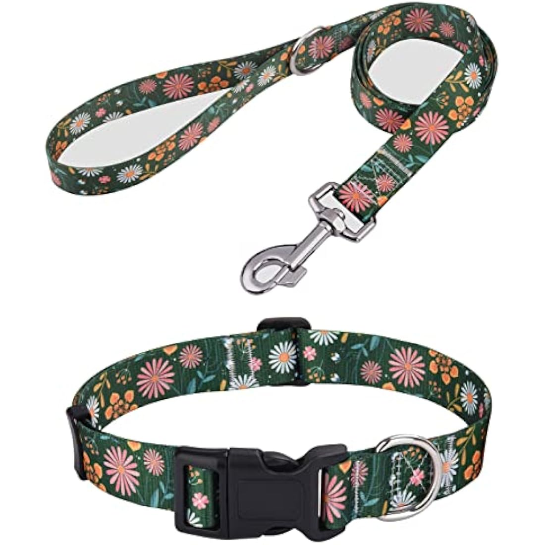 Dog Collar and Lead Set – Bohemia Floral Adjustable Polyester, L