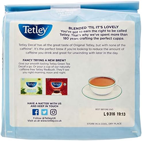 Tetley Original Decaf Black Tea - Bulk Pack of 6 Boxes (960 Teabags)
