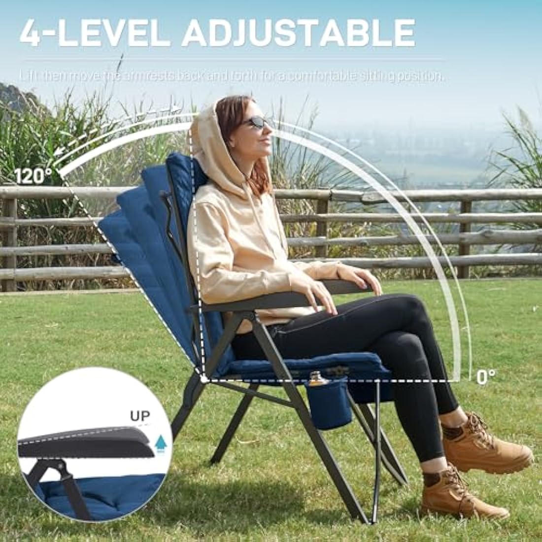EVER ADVANCED Heavy Duty Camping Chair | 4-Position Recliner | Blue