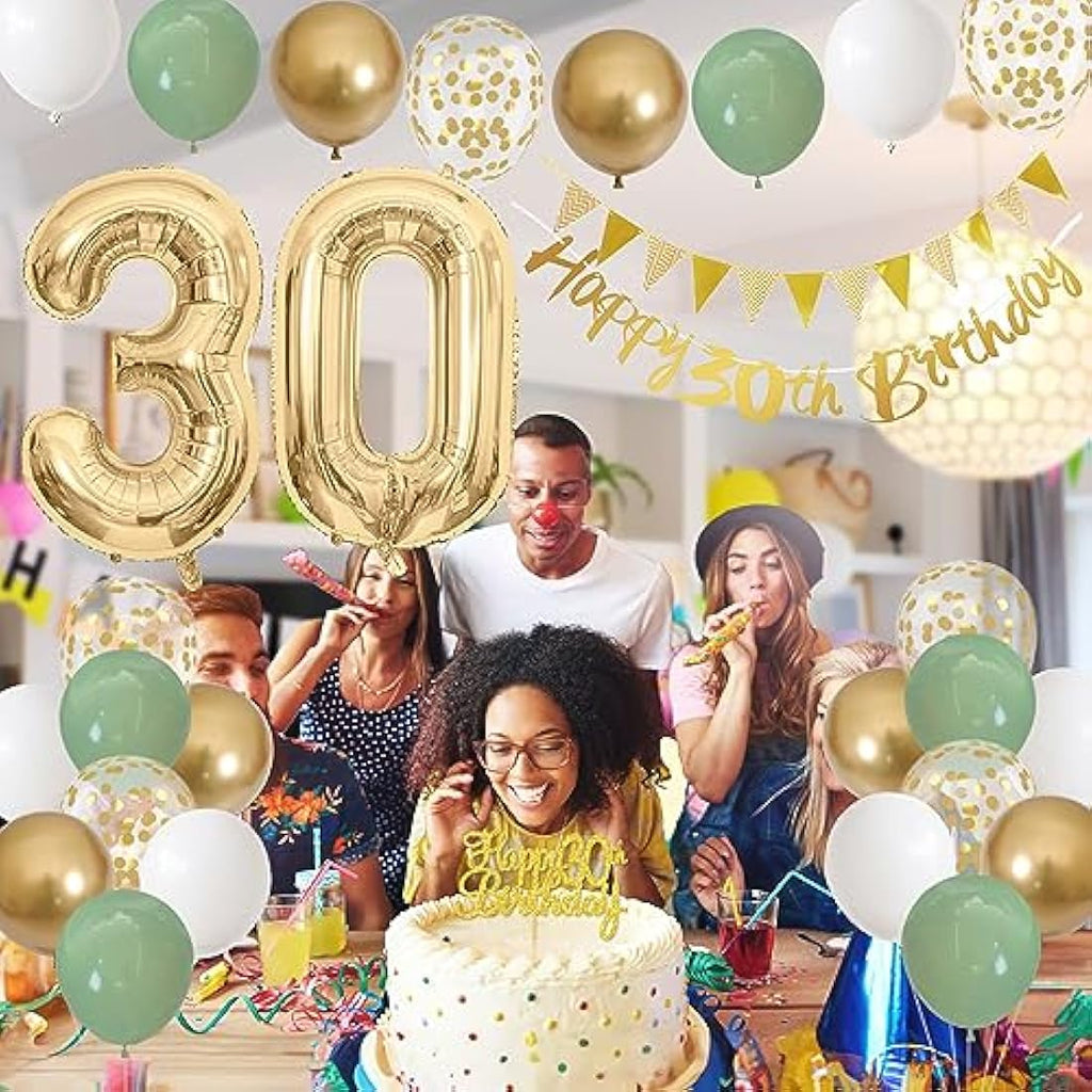 30th Birthday Decorations – Sage Green and Gold Party Kit