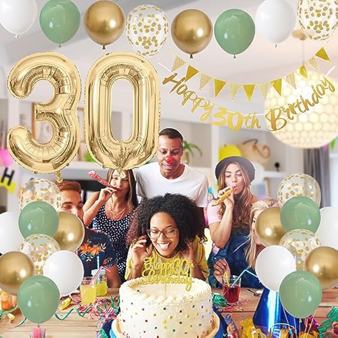 30th Birthday Decorations – Sage Green and Gold Party Kit
