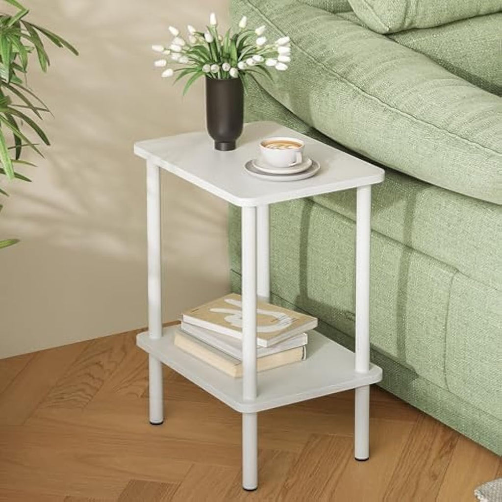 Apicizon 2-Tier Side Table – White Modern Nightstand for Small Spaces