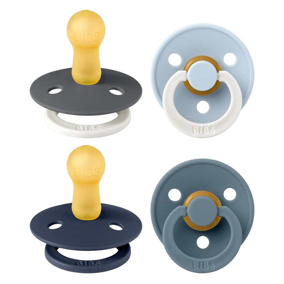 BIBS Colour Pacifiers – 4-Pack Natural Rubber Dummies, 6-18 Months