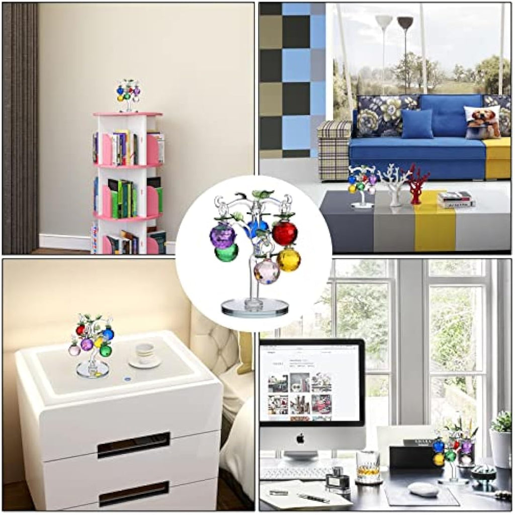 Crystal Glass Apple Tree – Feng Shui Table Decor with 6 Apples