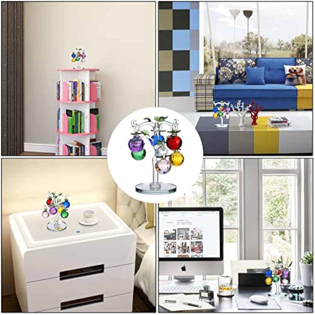 Crystal Glass Apple Tree – Feng Shui Table Decor with 6 Apples
