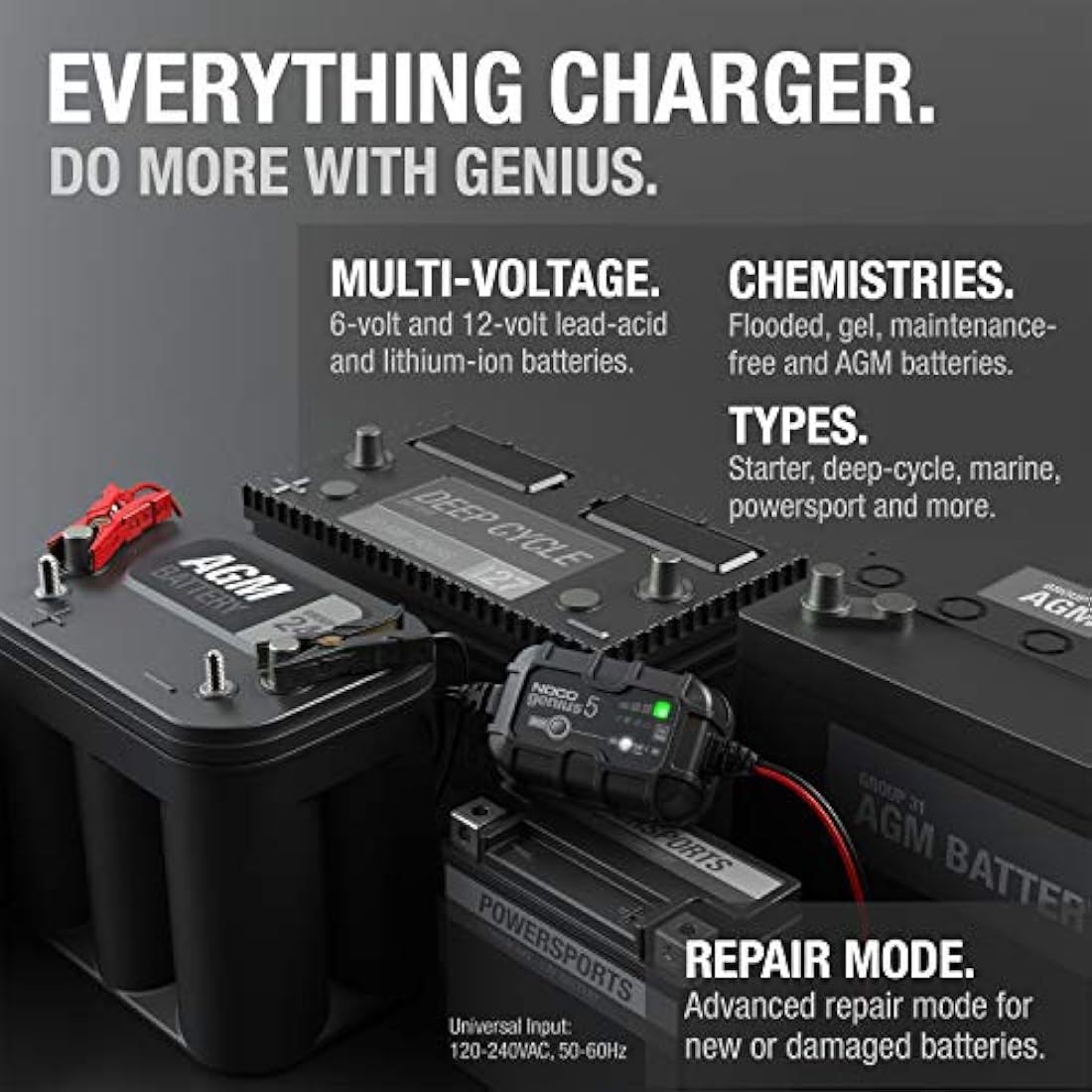 NOCO GENIUS5 5A Smart Battery Charger - 6V/12V Maintainer & Desulfator