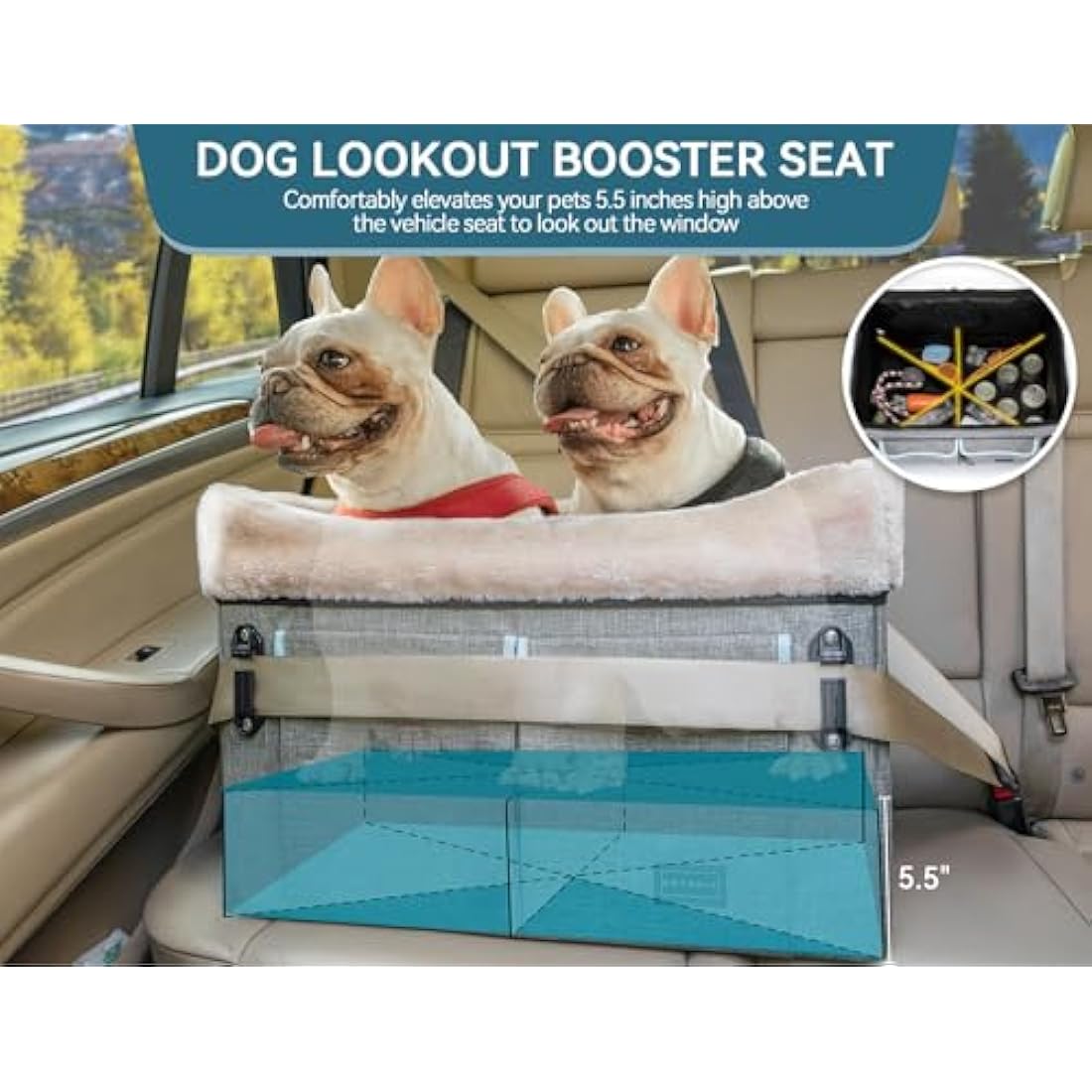 Petsfit Dog Car Seat for Medium Dogs | Elevated Booster Seat, Light Grey