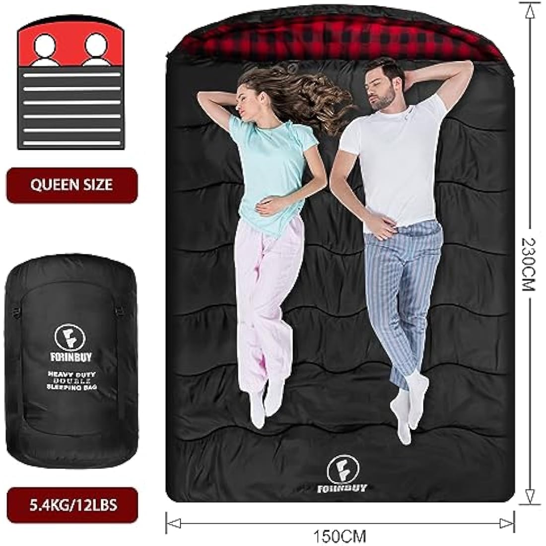 FORINBUY Double Sleeping Bag – Winter Cotton Flannel Queen Size 2 Person