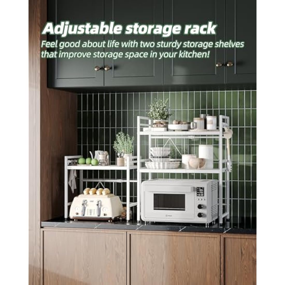 NETEL Expandable Microwave Shelf | 2-Tier Carbon Steel Kitchen Rack