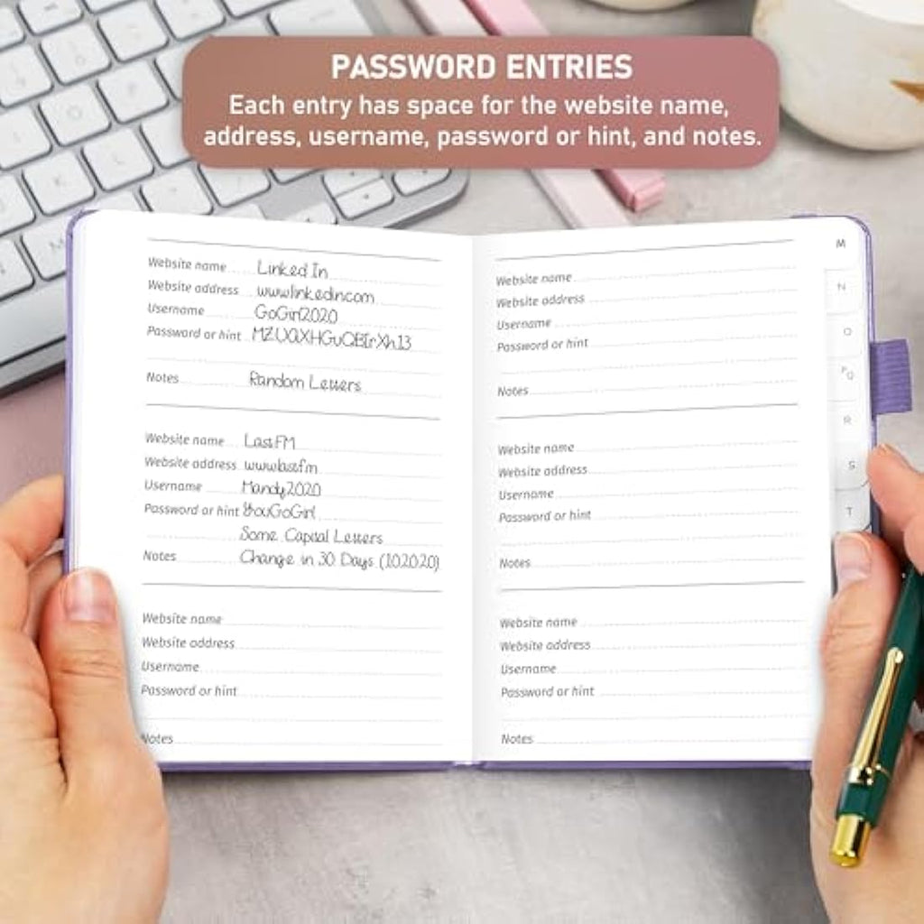 GoGirl Password Book with Alphabetical Tabs – Small Lavender Logbook