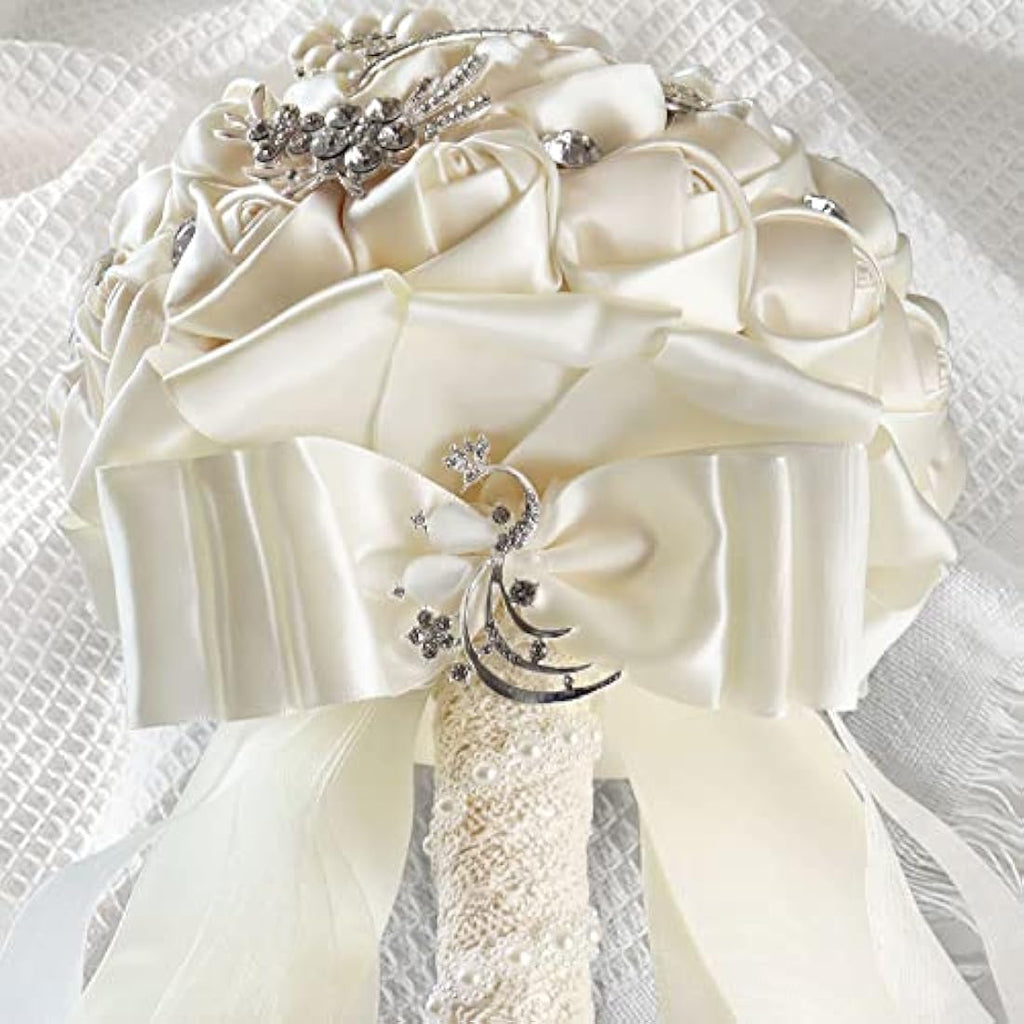 Jolof Store Satin Rose Bridal Bouquet – Diamond & Pearl Wedding Flowers